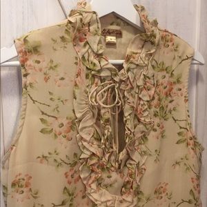 Romantic ruffle floral top April Cornell M EUC